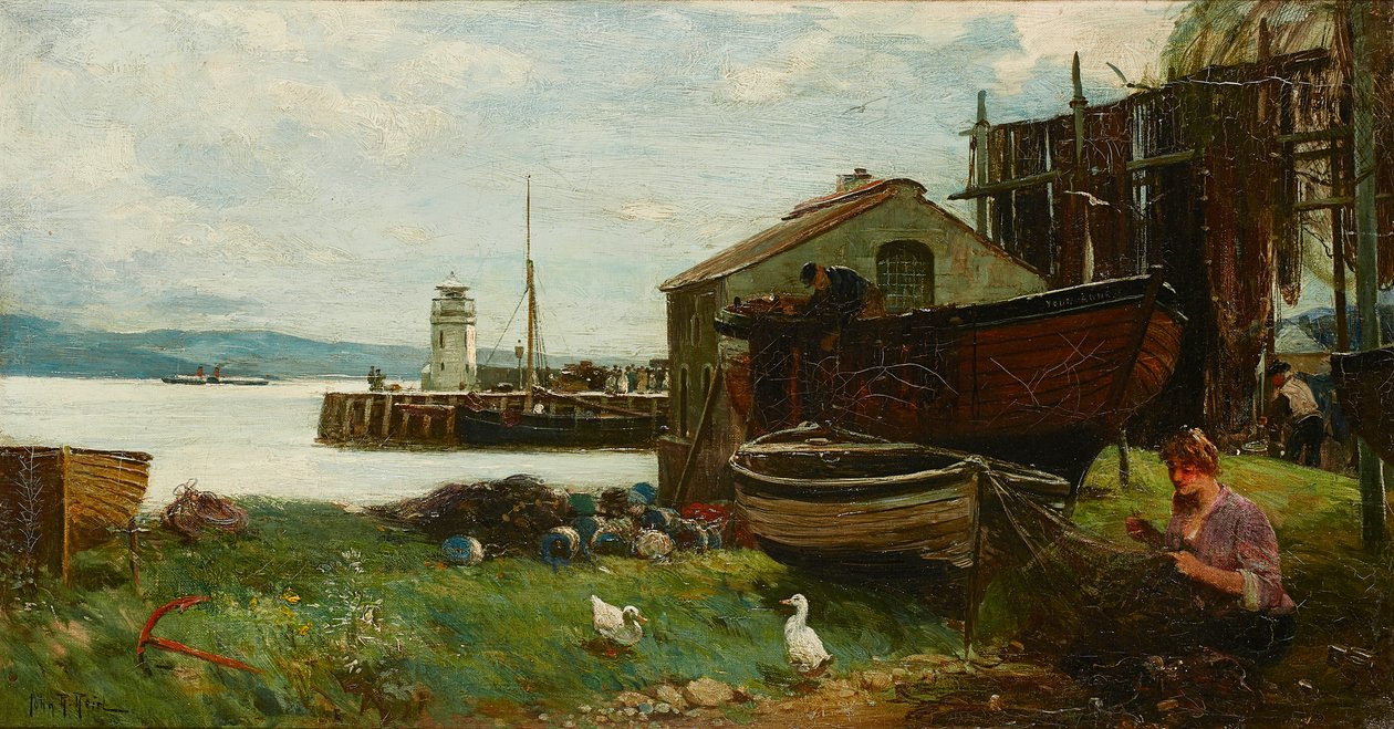 Consertando as Redes, Ardrishaig (óleo sobre tela) de John Robertson Reid