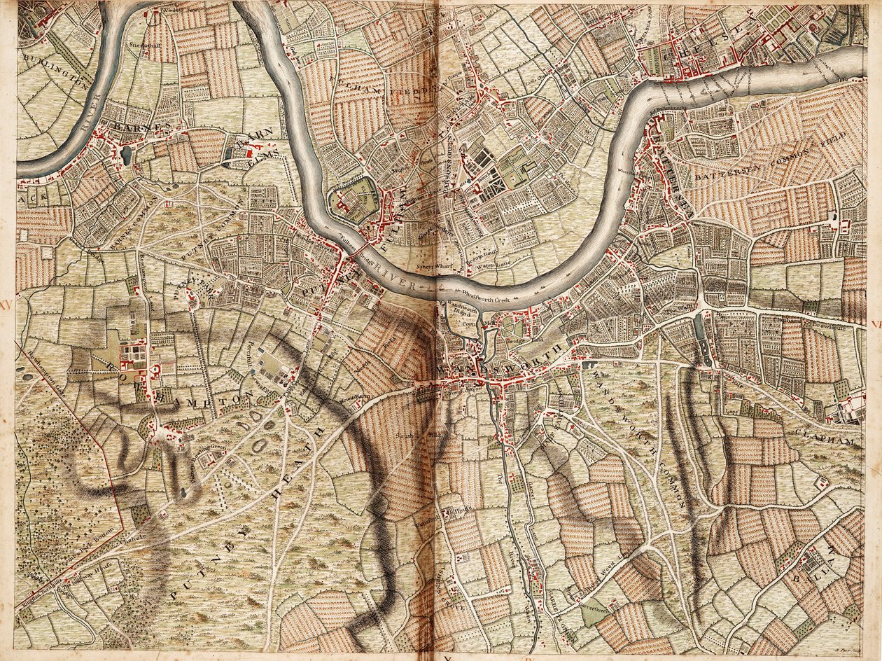 Mapa de Barnes, Battersea, Putney e Wandsworth de John Rocque