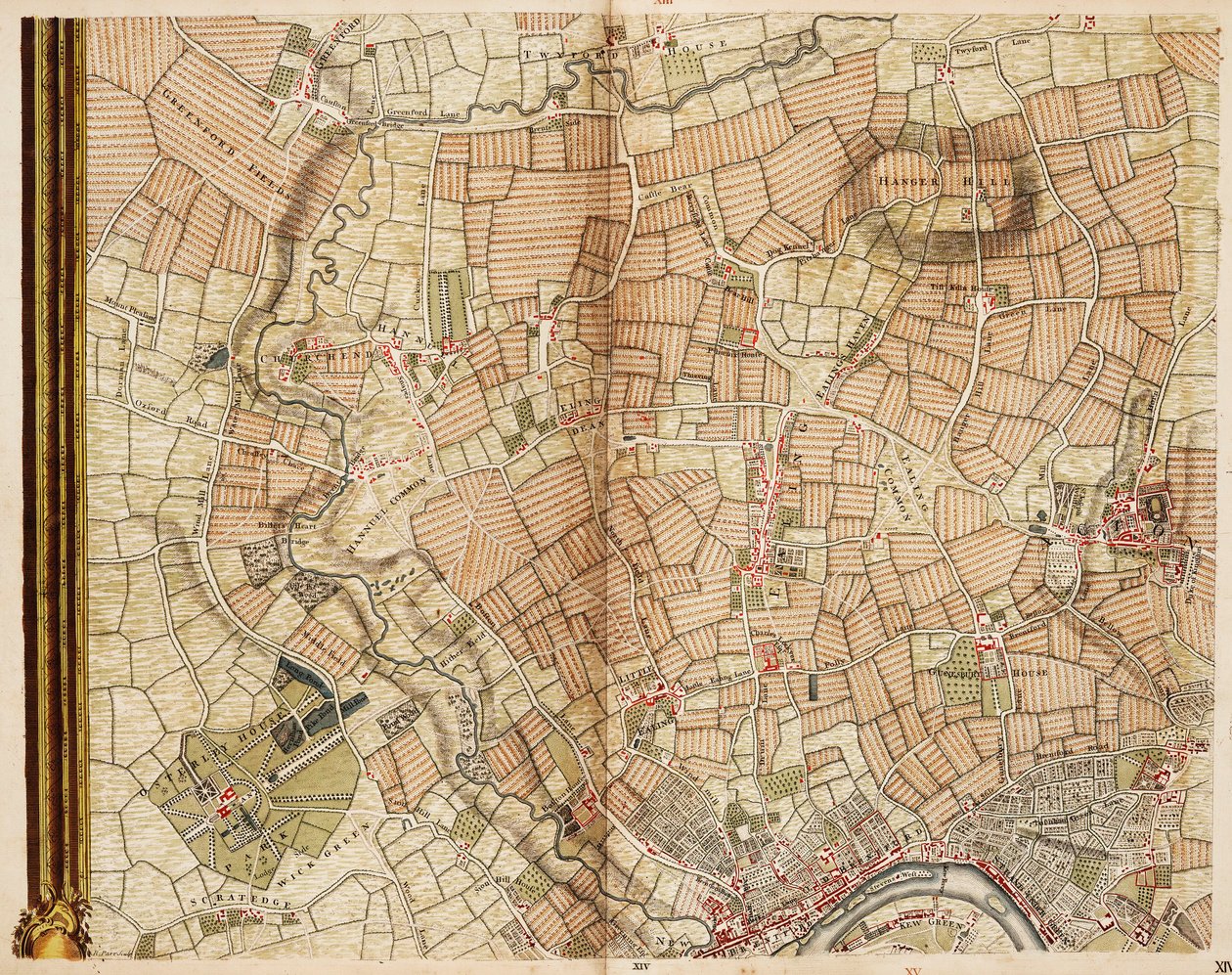 Mapa de Greenford, Osterley, Ealing e Kew de John Rocque