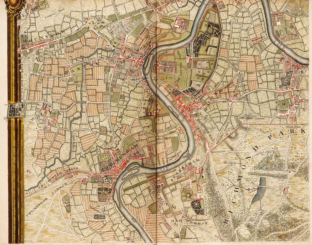 Mapa de Hounslow, Twickenham e Richmond de John Rocque