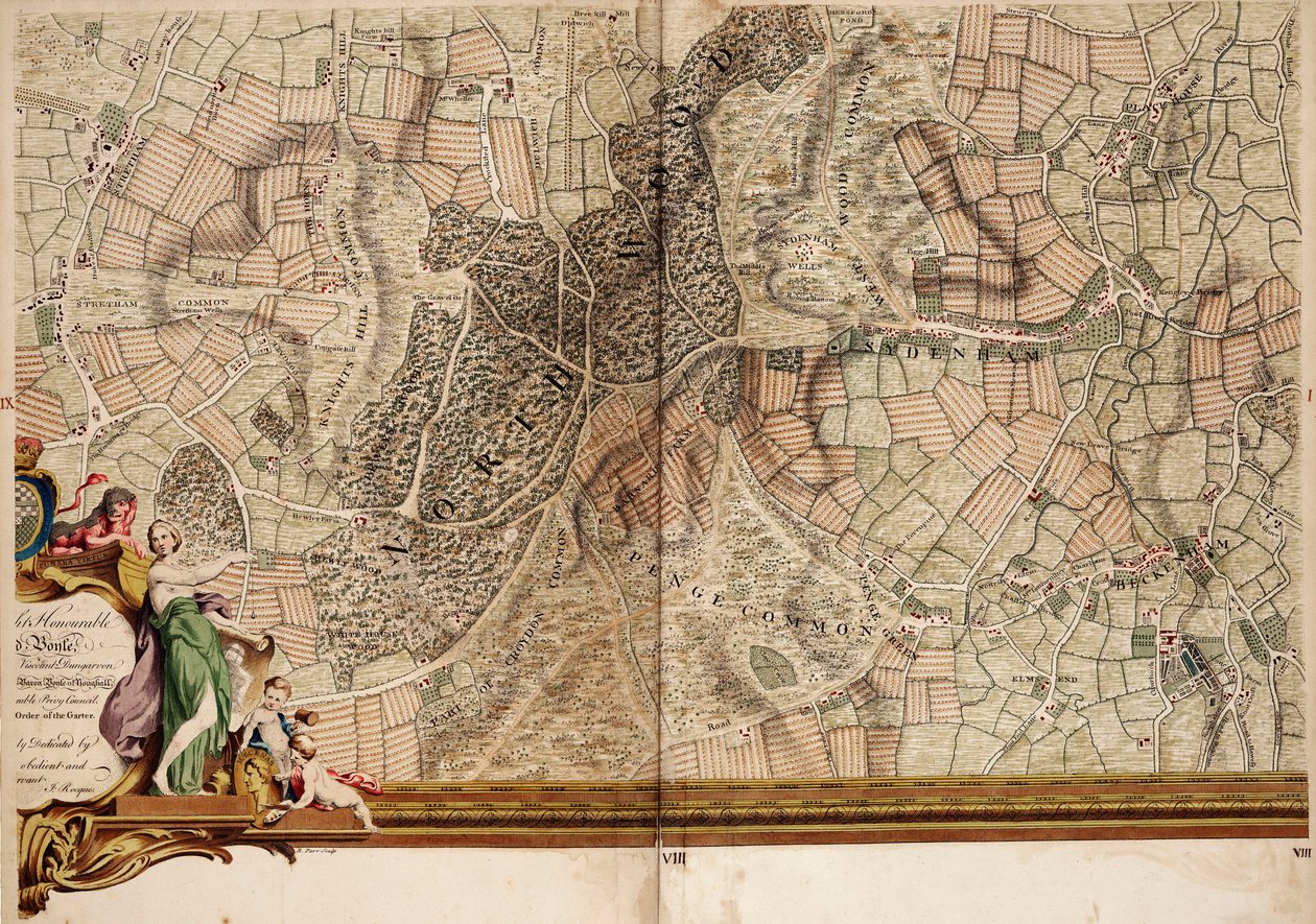Mapa de Streatham, Croydon e Sydenham de John Rocque
