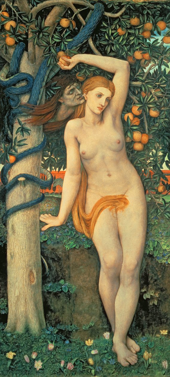 Eva tentada, c.1877 (têmpera sobre painel) de John Roddam Spencer Stanhope