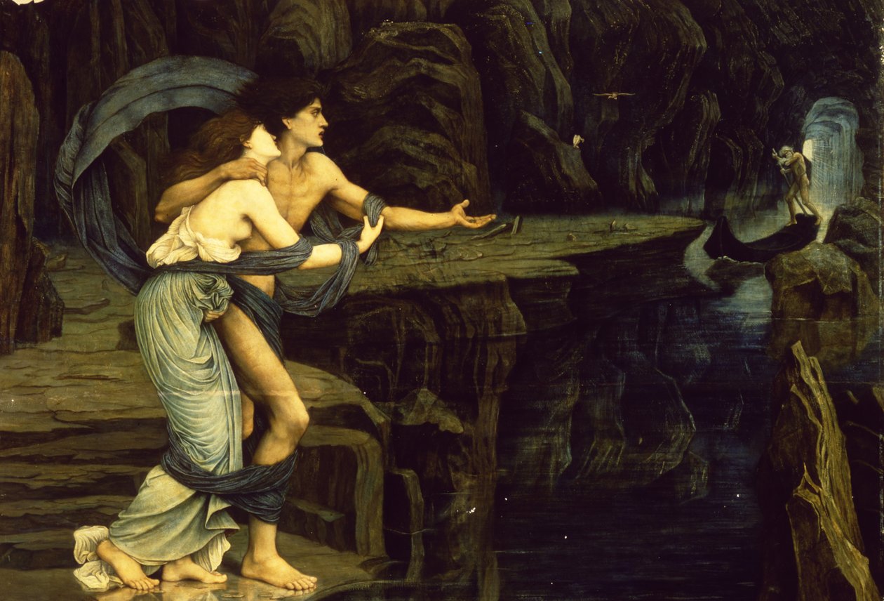 Orfeu e Eurídice às margens do rio Styx, 1878 de John Roddam Spencer Stanhope