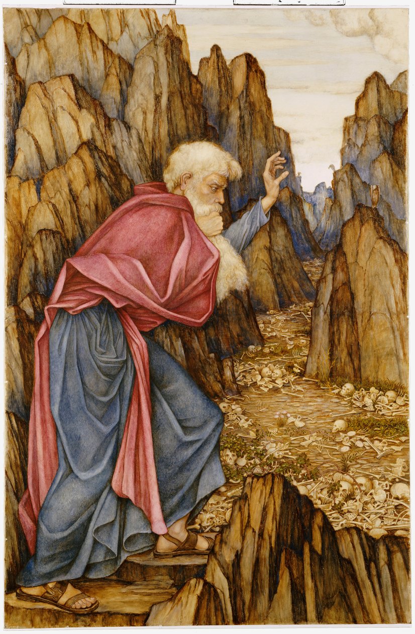 A visão de Ezequiel: o vale dos ossos secos de John Roddam Spencer Stanhope