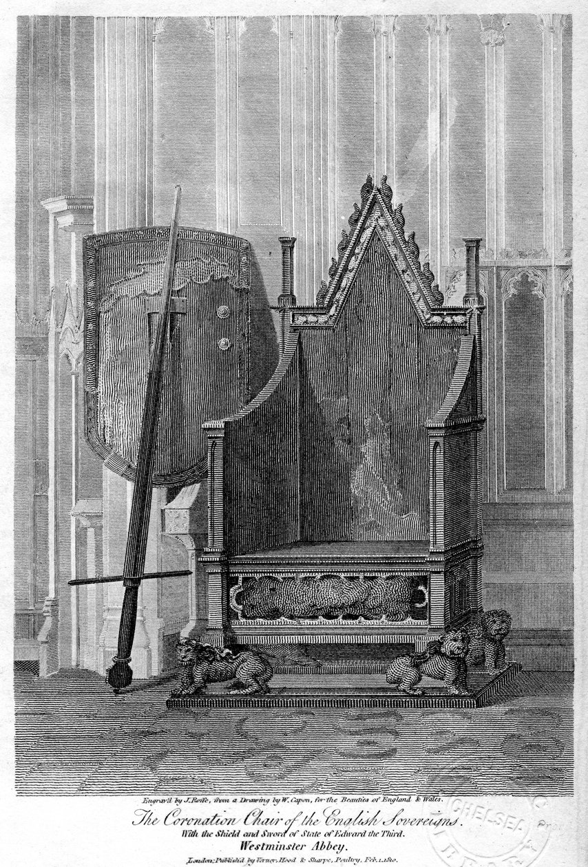 A cadeira de coroação dos soberanos ingleses, Westminster Abbey, Londres, 1810. de John Roffe