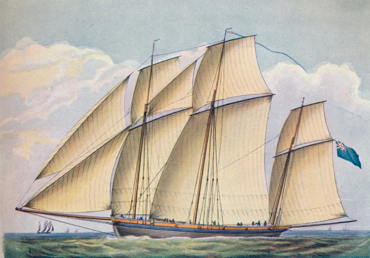 Lugger armado perto transportado com todo o conjunto de vela, 1825 de John Rogers