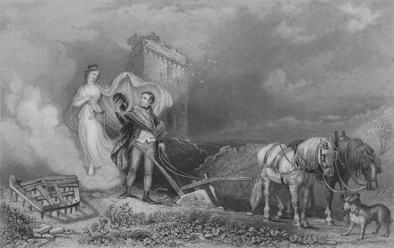 O gênio da poesia que encontra queimaduras no arado, 1840 de John Rogers