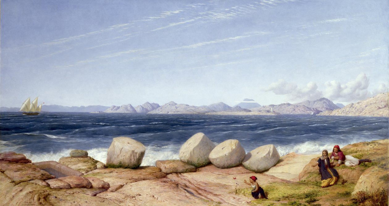 Pireu, o túmulo de Thermistocles e monumentos arruinados olhando para a ilha de Salermis de John Rogers Herbert