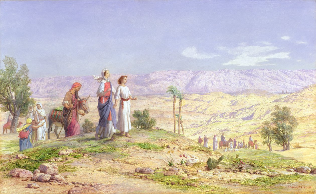 A Sagrada Família Aproximando Jerusalém de Nazaré, 1878 (óleo sobre lápis a bordo) de John Rogers Herbert