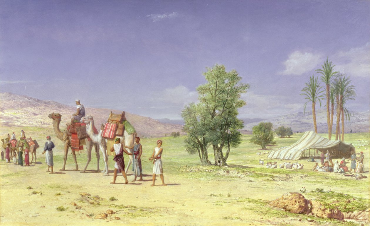 Os comerciantes de Madian Tomando Joseph de seus irmãos, 1879 (óleo sobre lápis a bordo) de John Rogers Herbert