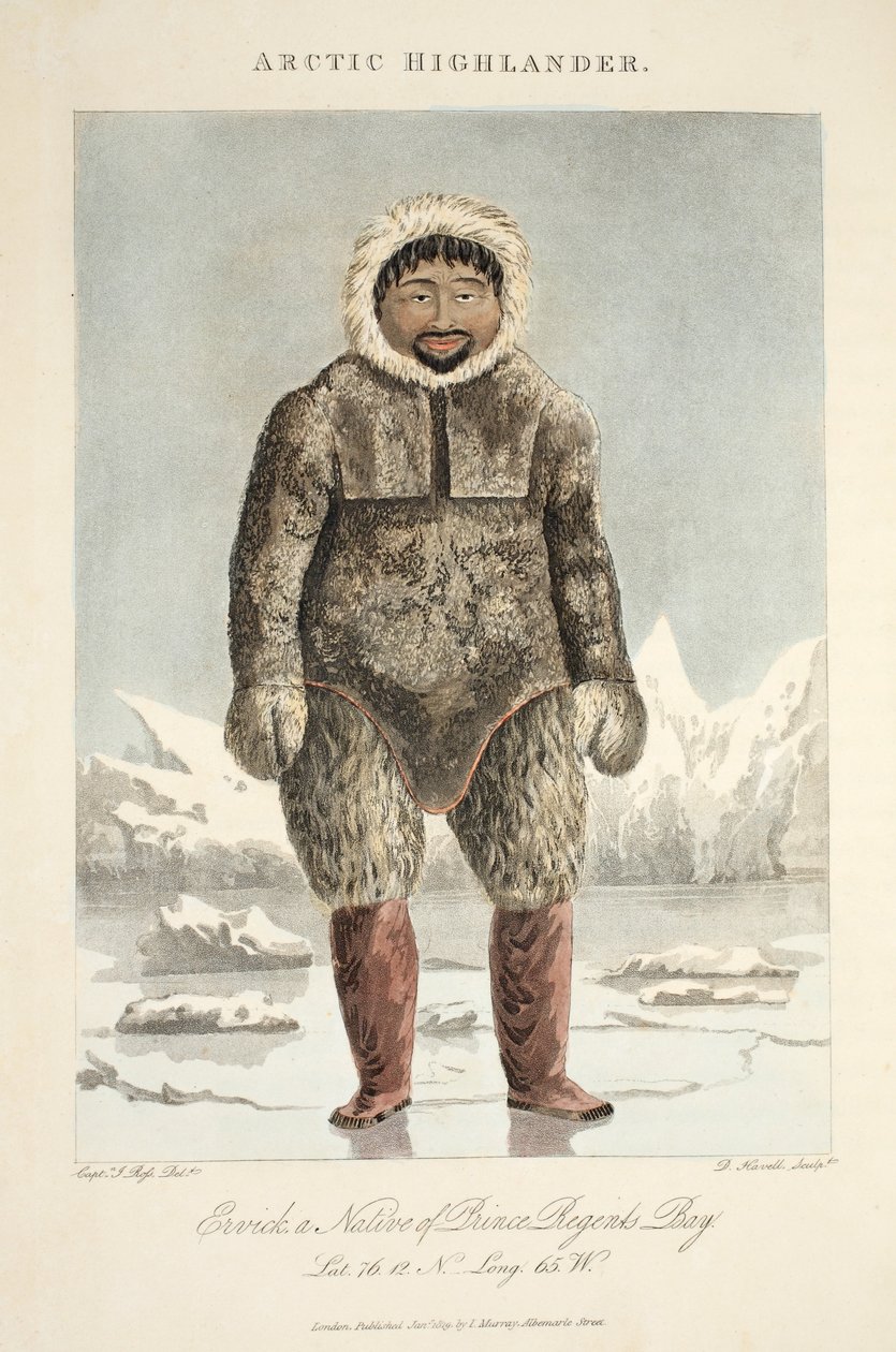 Highlander do Ártico, Ervick, um nativo de Prince Regents Bay, ilustração de &39;A Voyage of discovery ...&39;, 1819 de John Ross