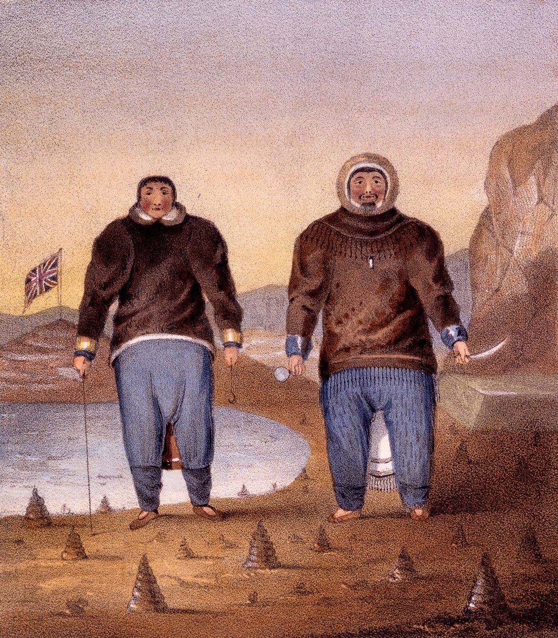 Illictu e Otoogiu, ilustração de "Narrativa de uma segunda viagem em busca de uma passagem noroeste", publicada em 1835 de John Ross