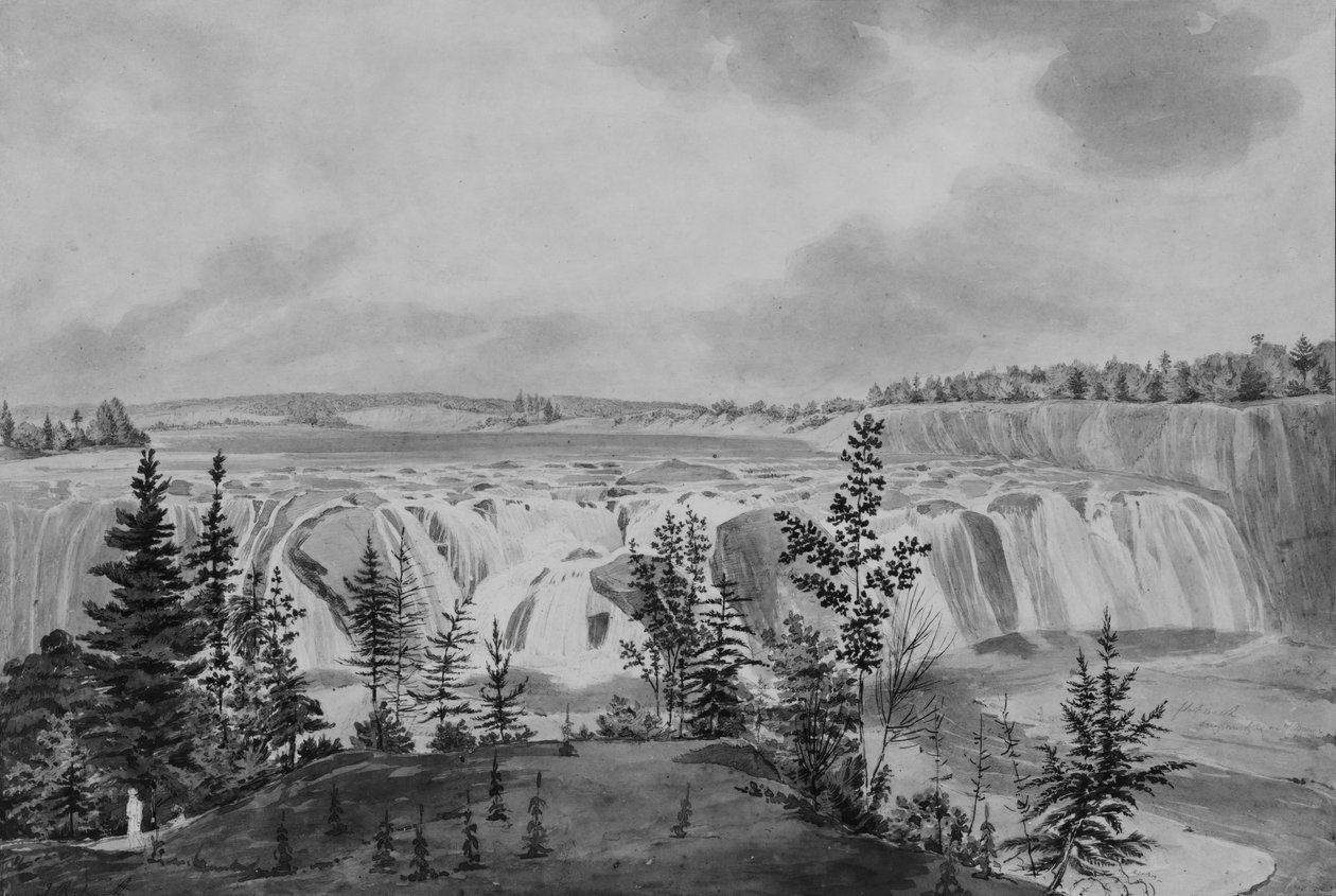 Cohoes Falls no rio Mohawk, Nova York, . de John Rubens Smith