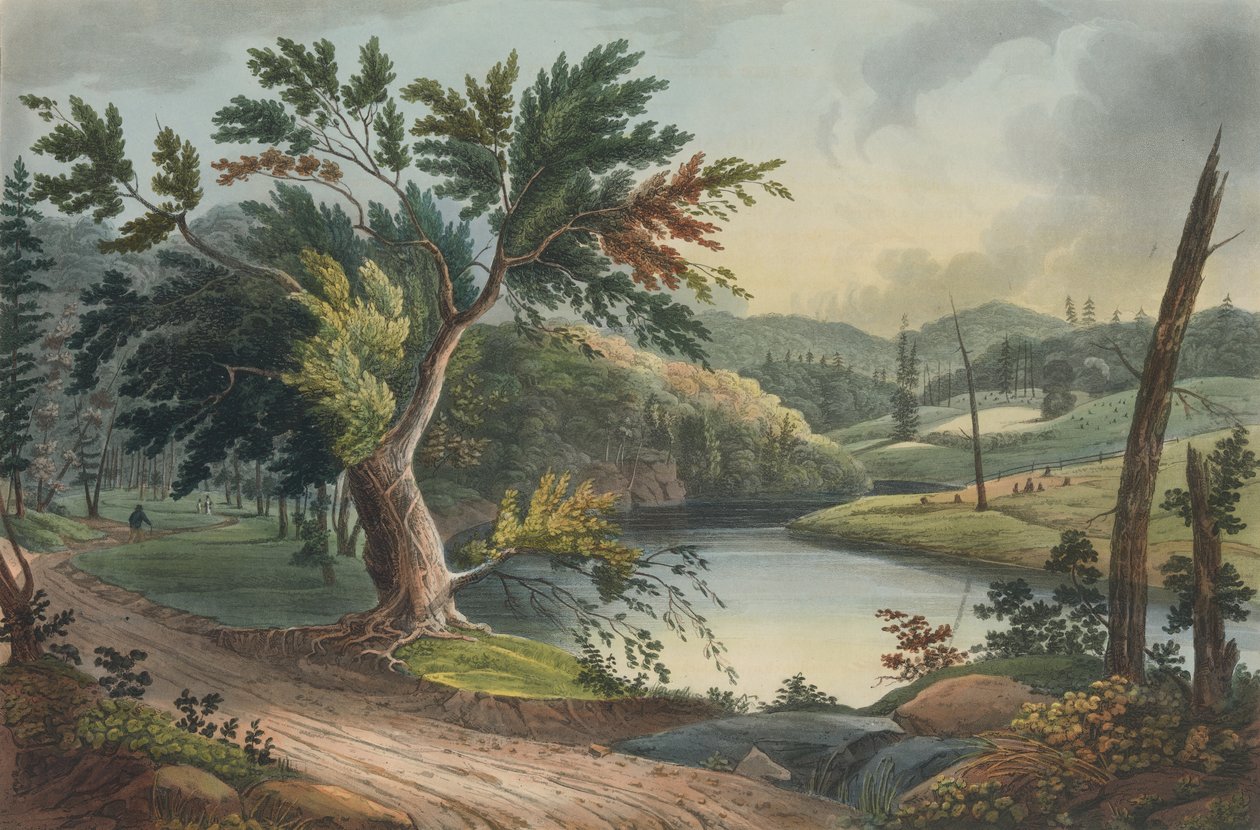 Vista perto do desembarque de Jessup nº 3 do portfólio do rio Hudson, 1821-22. de John Rubens Smith