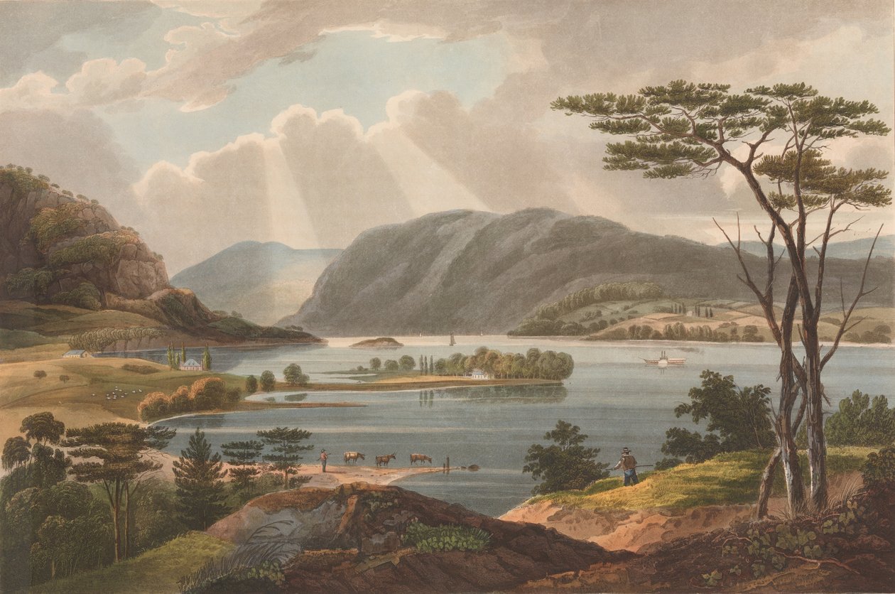 Vista de Fishkill olhando para West-Point No. 15 do Hudson River Portfolio, 1825. de John Rubens Smith