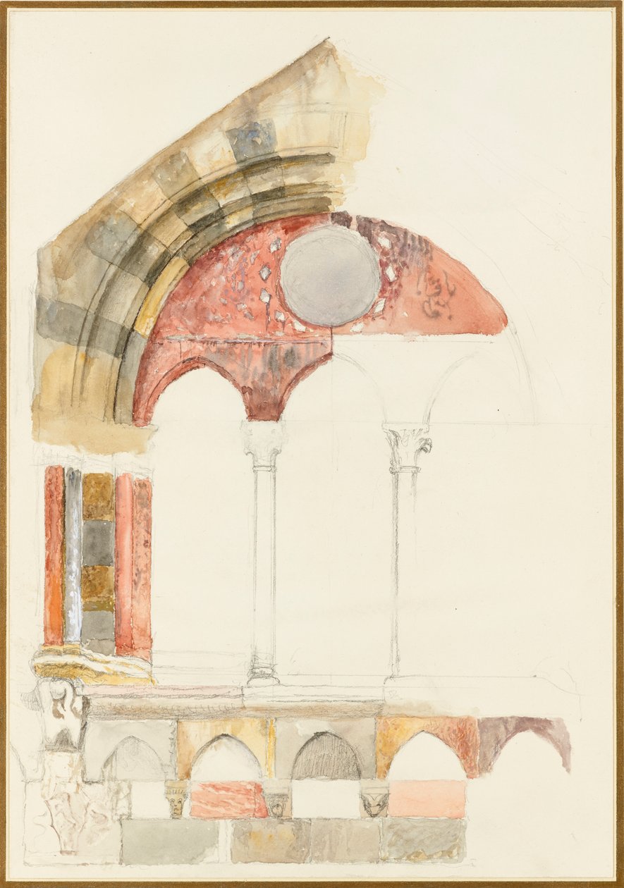 A Window of the Broletto, Como: esboço rápido em cores, mostrando o método de incrustação de mármores, 1869 de John Ruskin