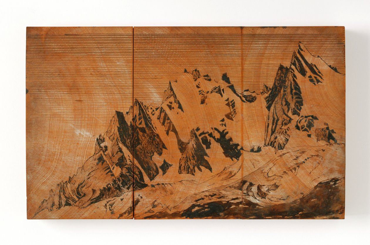 Aiguille Du Midi, França (caneta e tinta e aguarela sobre madeira) de John Ruskin