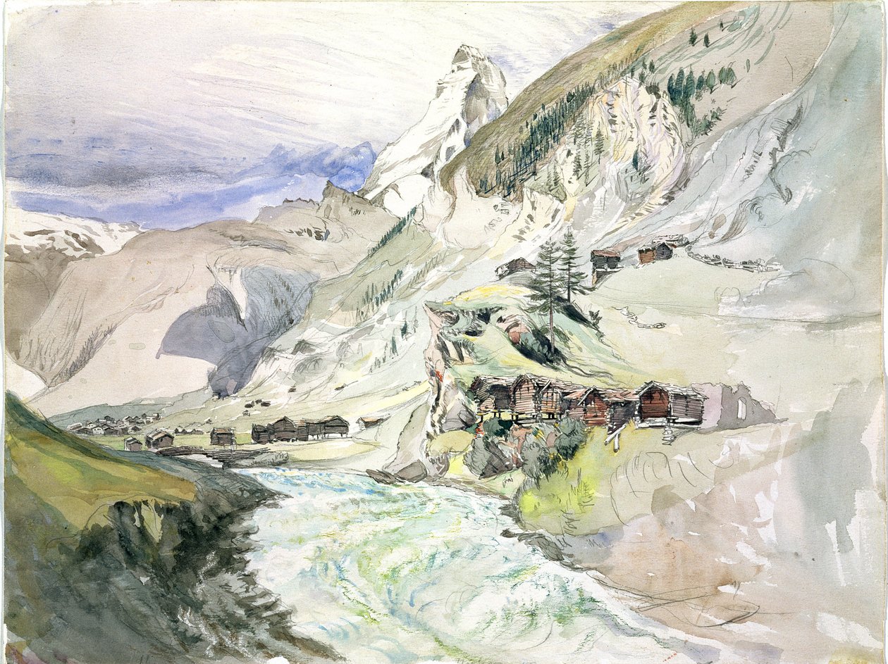 Um vale alpino: o Matterhorn à distância de John Ruskin