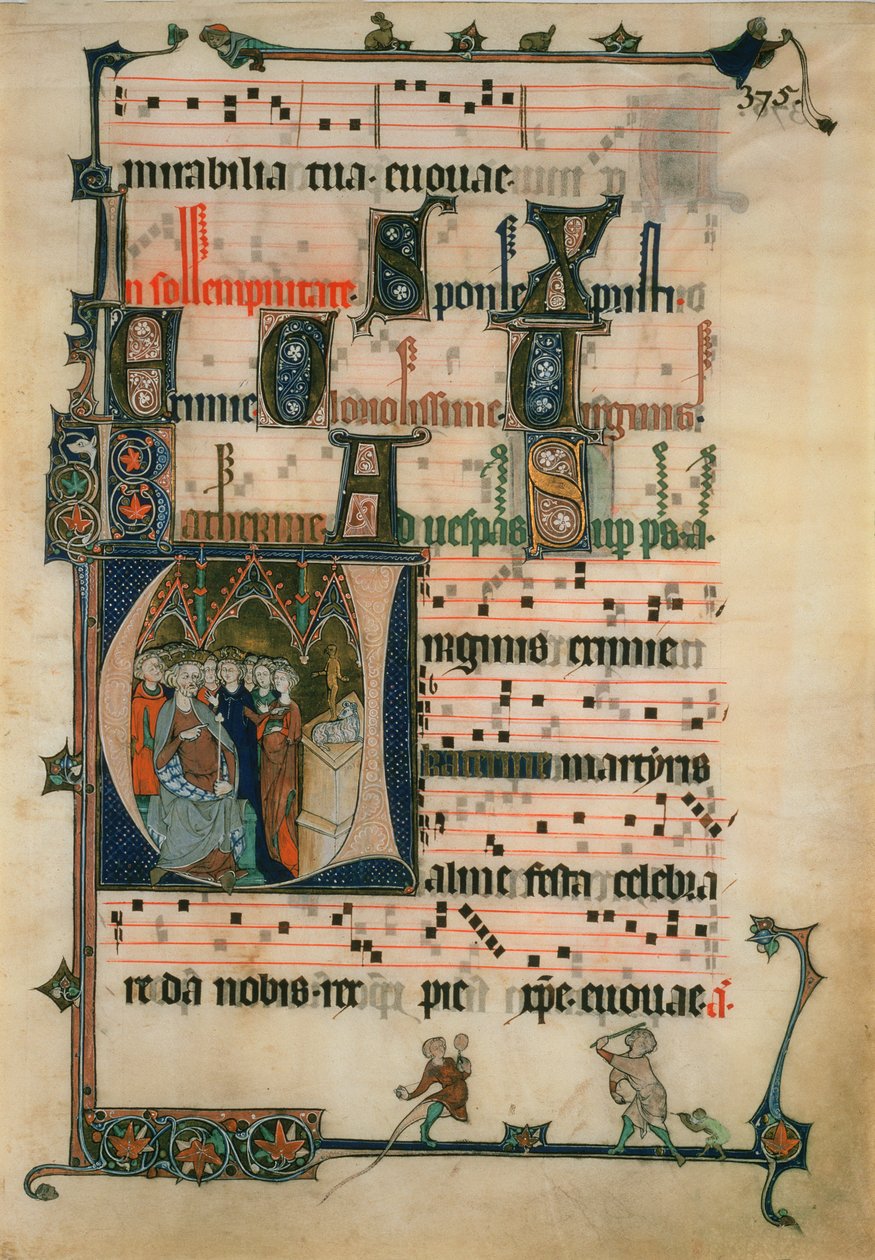 Cópia de uma página do Beaupre Antiphonal, século XIX (wc no papel) de John Ruskin