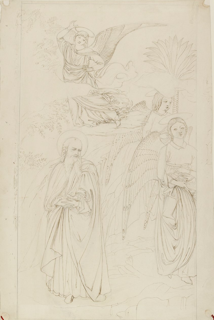 Desenho de Abraão partindo dos Anjos de Benozzo Gozzoli, 1845 de John Ruskin