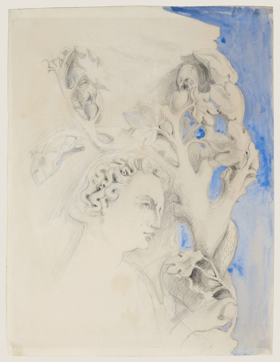 Fachada do Palácio Ducal, Veneza - Cabeça de Adão, c.1845 (aguarela e lápis sobre papel) de John Ruskin