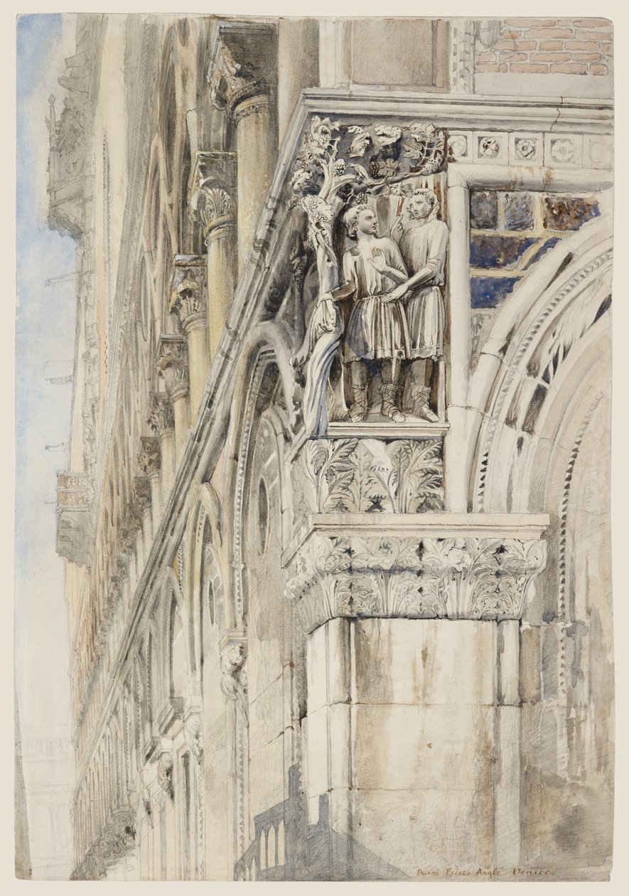 Fachada do Palácio Ducal, Veneza - O ângulo da videira, c.1870 (aguarela, tinta e lápis sobre papel) de John Ruskin