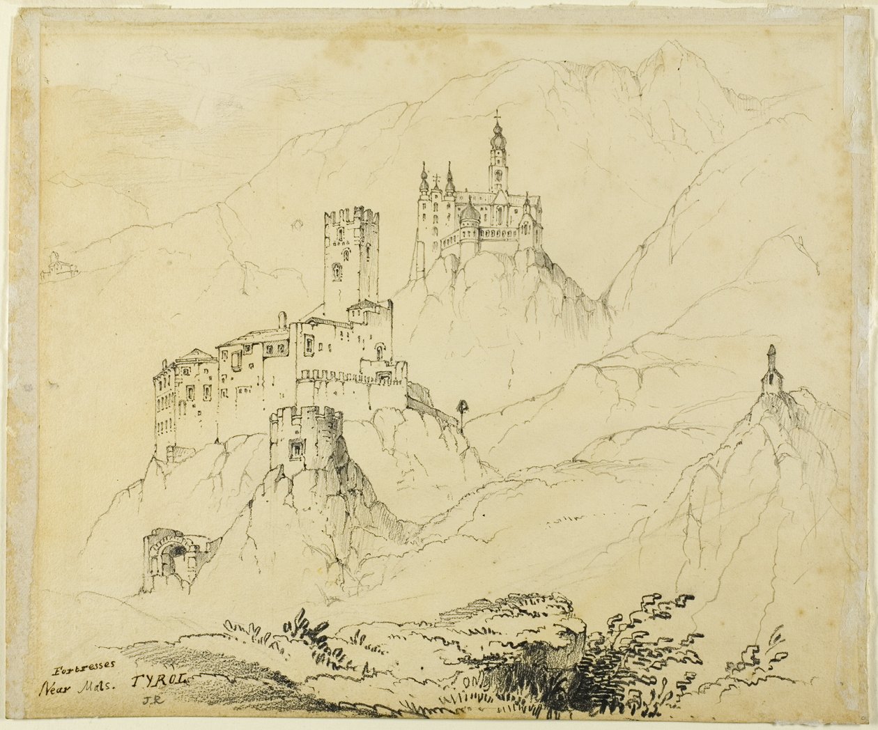 Fortalezas no Tirol, perto de Mals (frente); Castelo em Lenzburg (verso) de John Ruskin