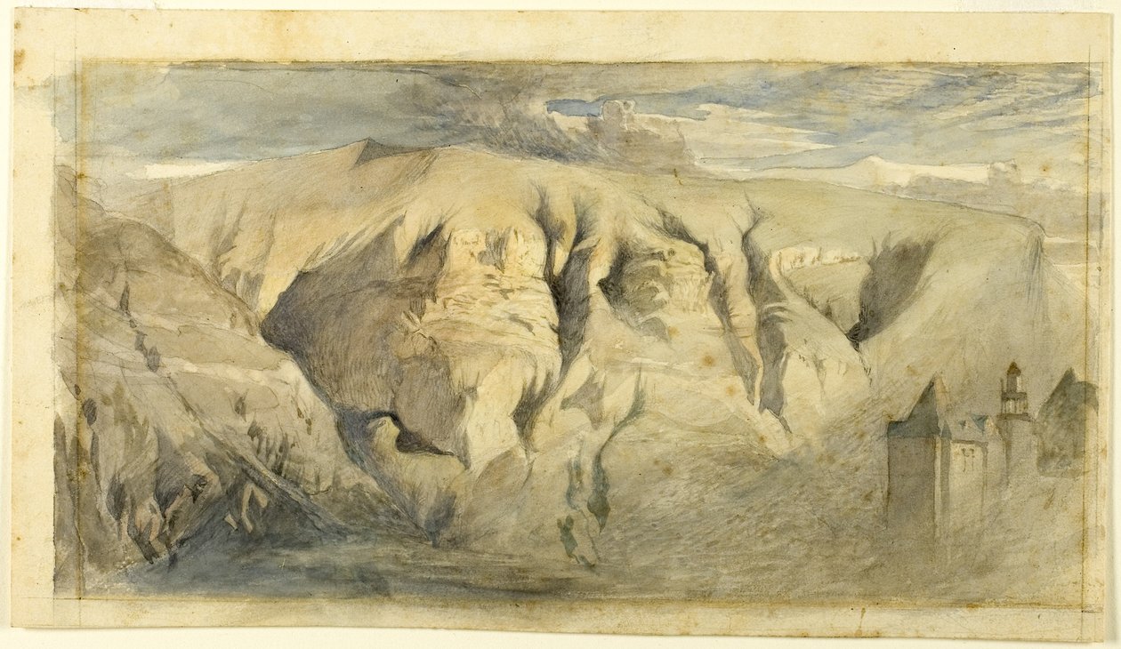 Mont Saleve, c.1840 (aguarela sobre grafite em papel creme, sobre papel creme) de John Ruskin