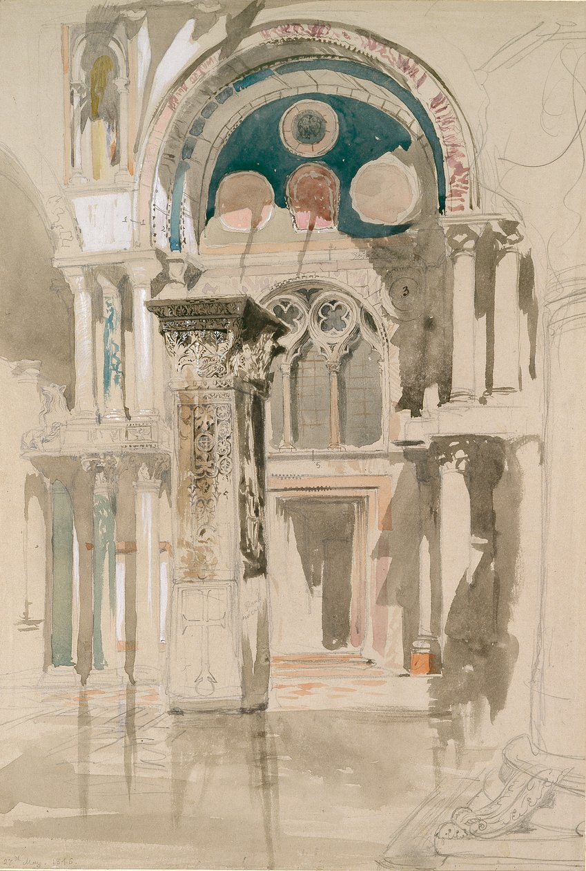 Parte da Basílica de São Marcos, Veneza: Esboço depois da chuva, 27 de maio de 1846 de John Ruskin