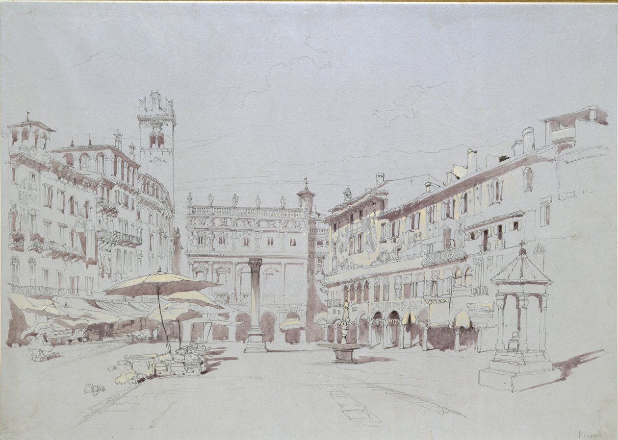 Estudo para detalhe da Piazza delle Erbe, Verona, 19 de maio de 1841 de John Ruskin