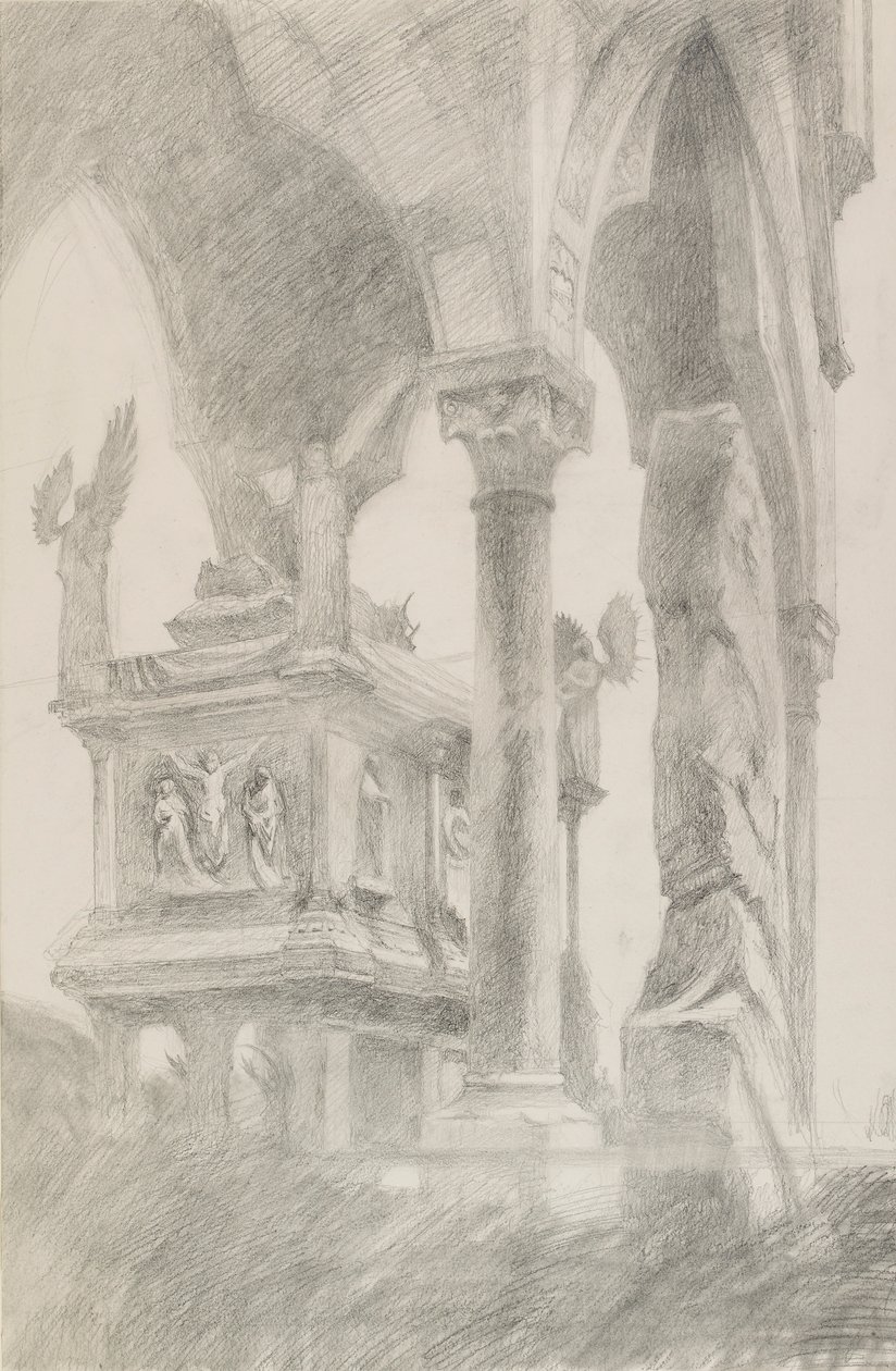 Estudo do túmulo de Mastino II della Scala em Verona, c1869. de John Ruskin