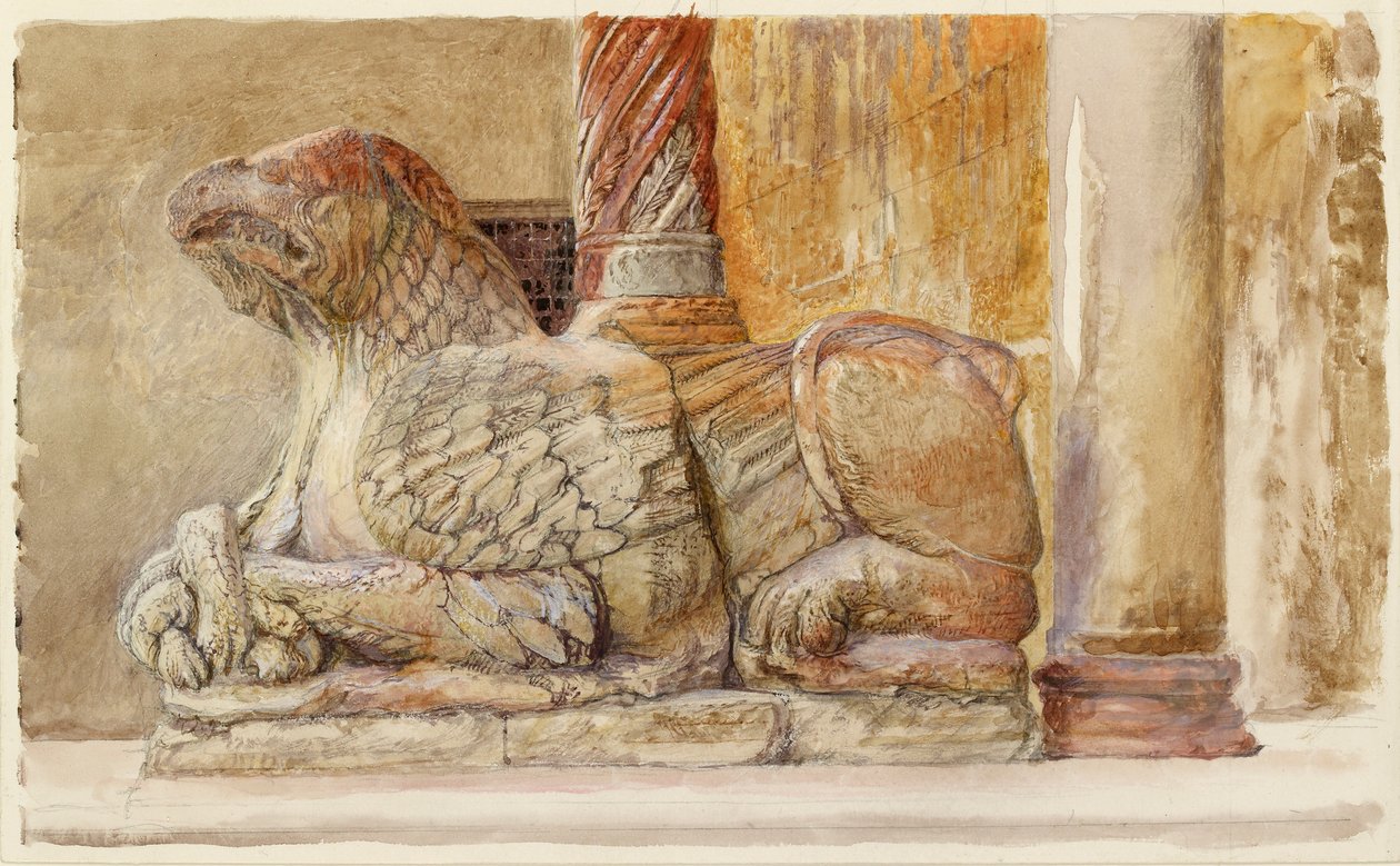 O Gryphon com o eixo norte da entrada oeste do Duomo, Verona, 18-28 de junho de 1869 de John Ruskin