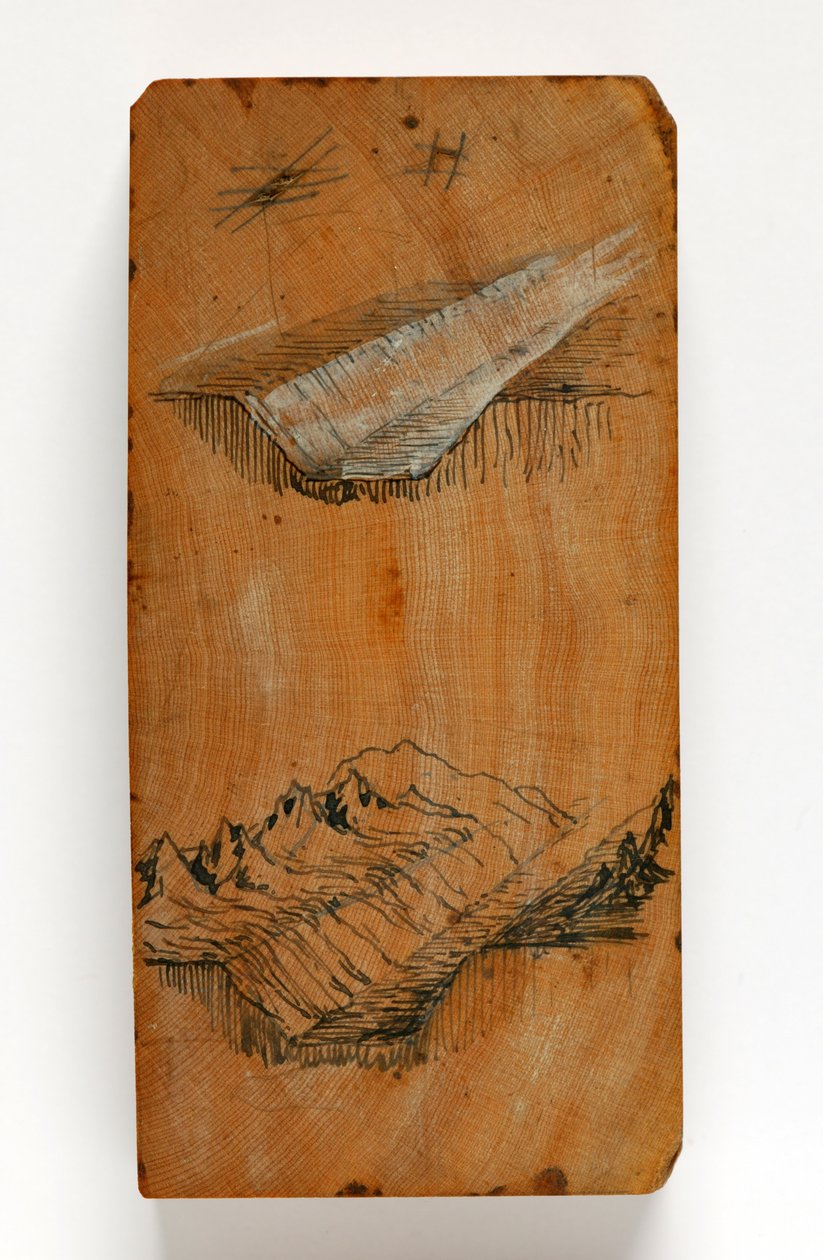 A trincheira do vale de Chamonix e os picos acima da trincheira, c.1856 (pena e tinta e aguarela sobre madeira) de John Ruskin