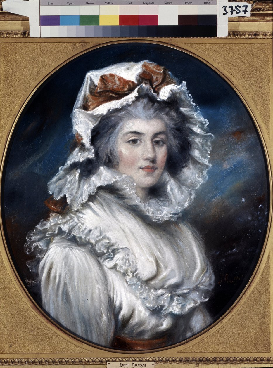 Retrato de uma rapariga com um boné. Desenho de John Russel (1745-1806). Pastel sobre papel, segunda metade do século XVIII. Arte inglesa do século XVIII. Museu Hermitage, São Petersburgo. de John Russel
