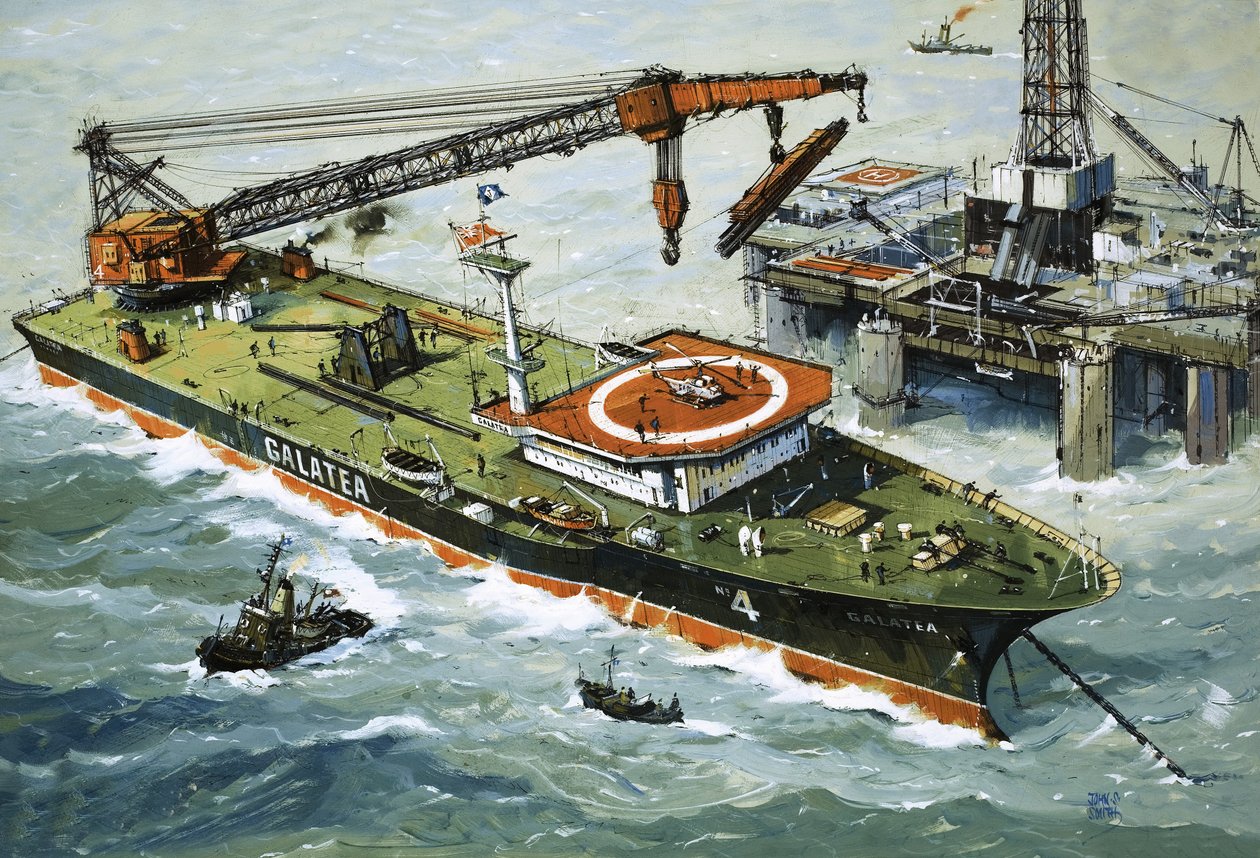 O Galatea, equipado com uma grua de elevação pesada de John S. Smith