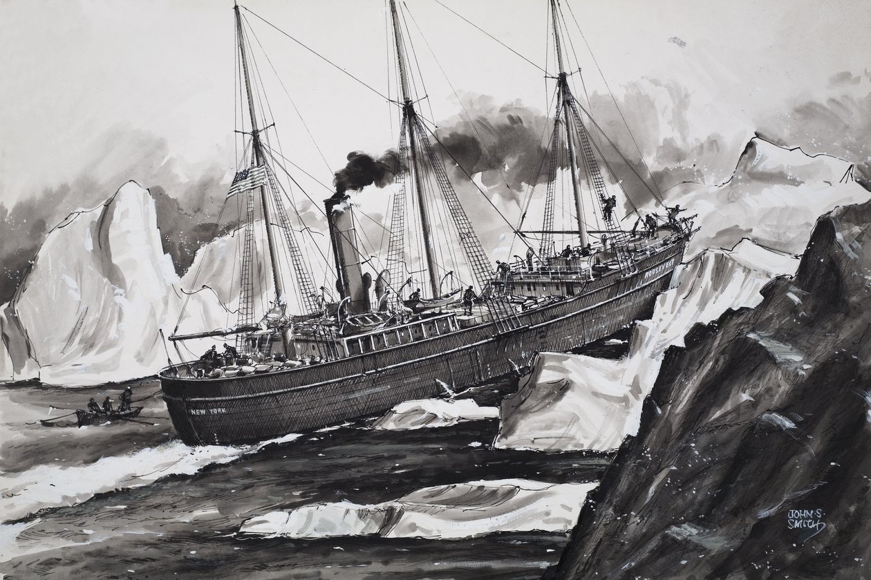 O Roosevelt a esmagar o gelo para chegar ao Pólo Norte (guache sobre papel) de John S. Smith