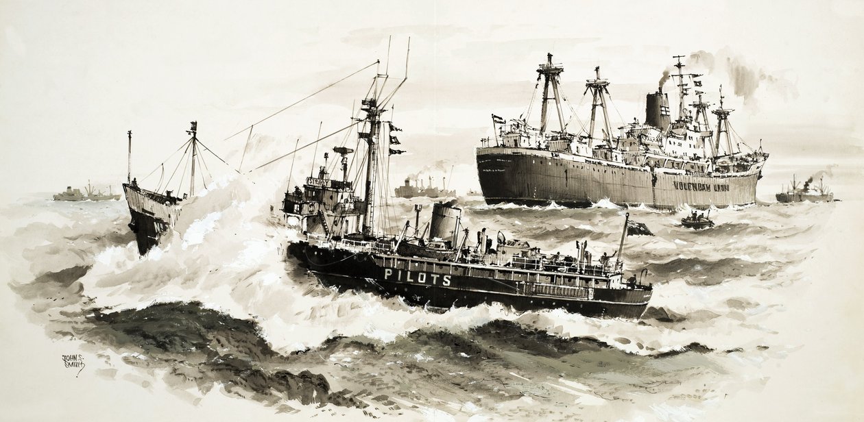 Navio não identificado e barco a pilha de John S. Smith