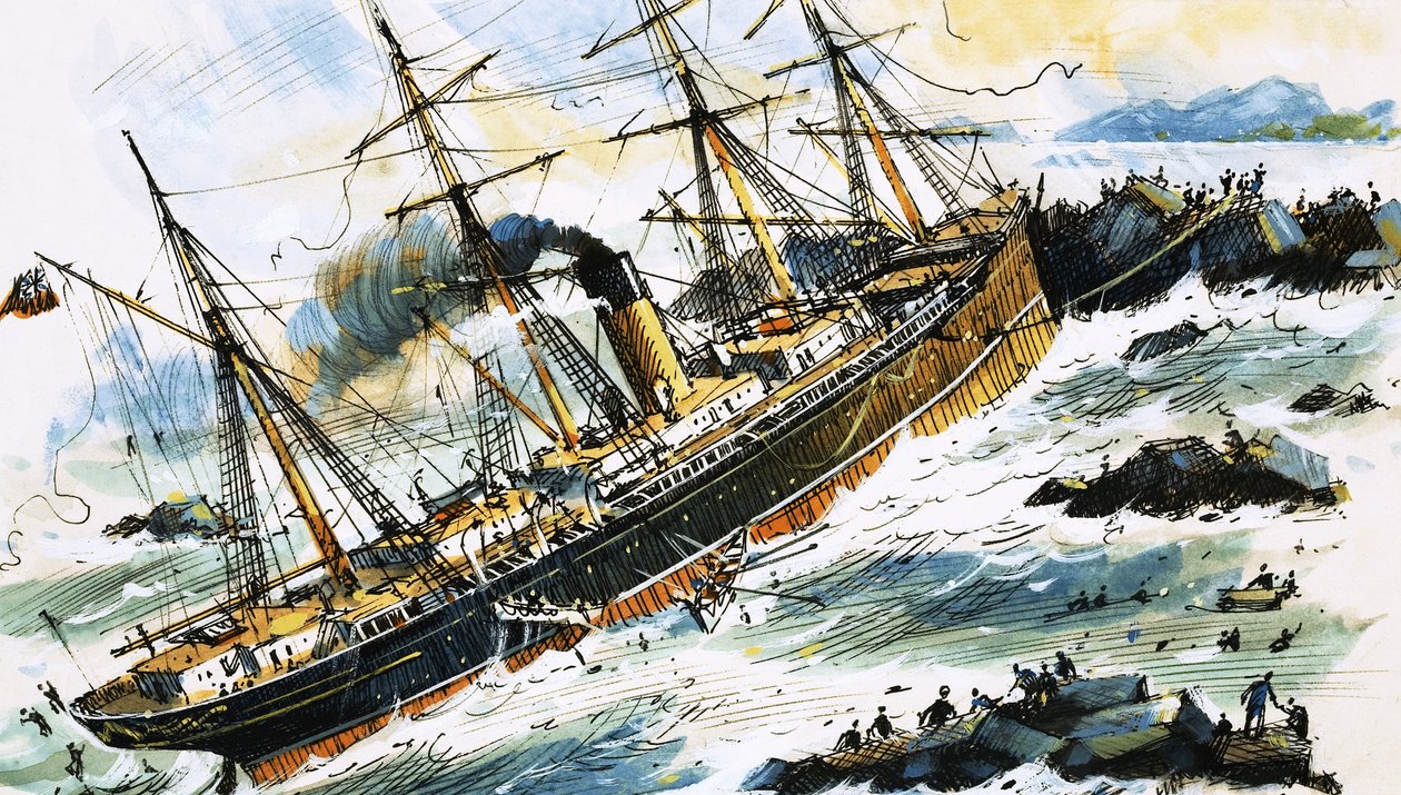 Navio a vapor não identificado embate em rochedos de John S. Smith