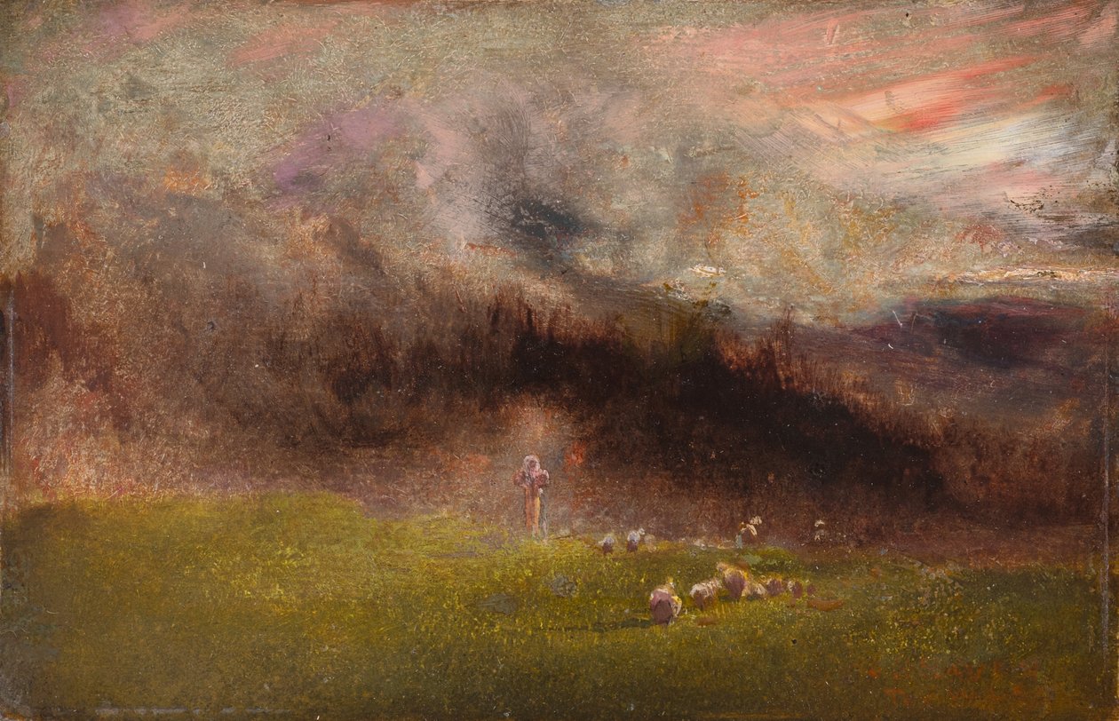 Ovelhas numa tempestade (óleo sobre painel) de John Samuel Raven