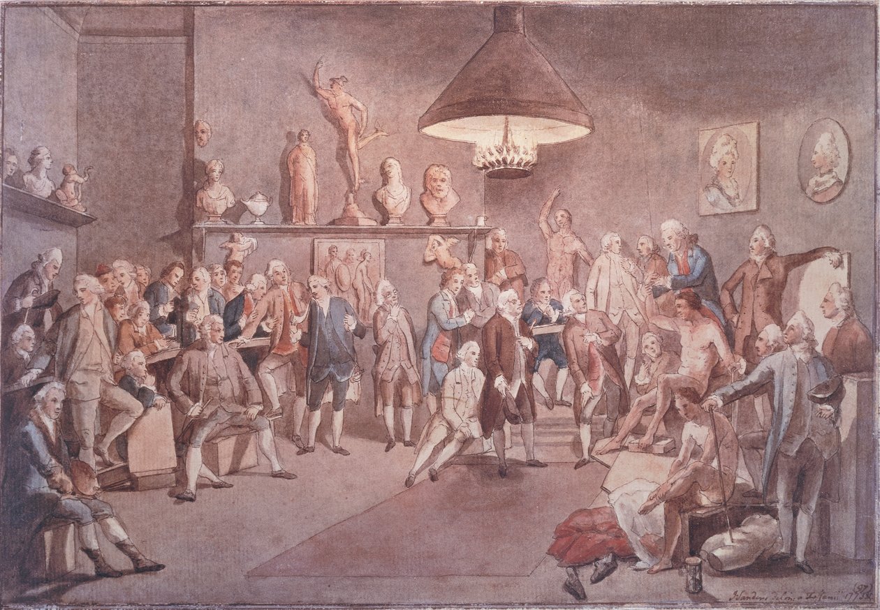 The Academicians of The Royal Academy in London, cópia após um quadro de Johann Zoffany (1733-1810) de John Sanders