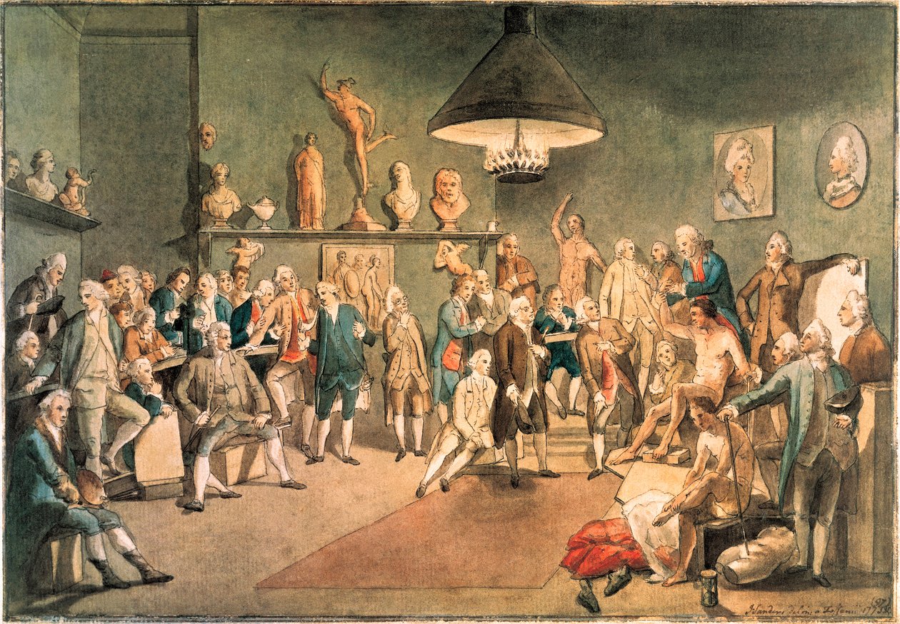 Os acadêmicos da The Royal Academy em Londres, cópia após um quadro de Johann Zoffany (1733-1810) de John Sanders