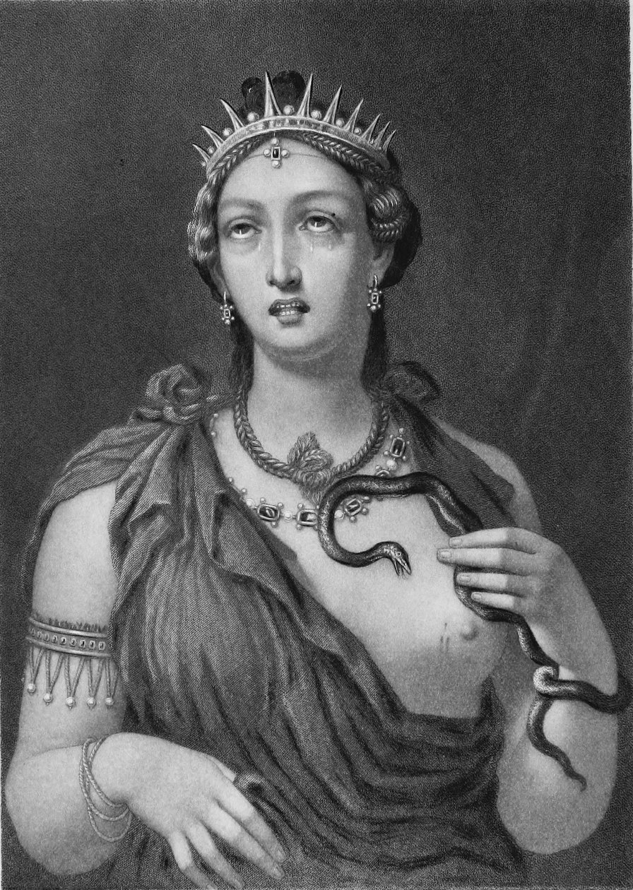 Cleópatra VII, gravura em aço da pintura a encáustica encontrada na Villa de Adriano em 1818 de John Sartain