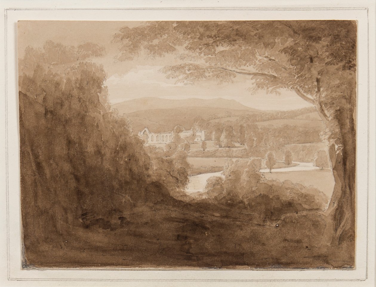 Bolton Abbey, Yorkshire, 25-27 de outubro de 1824 (lápis, pincel e tinta sépia sobre papel) de John Scarlett Davis