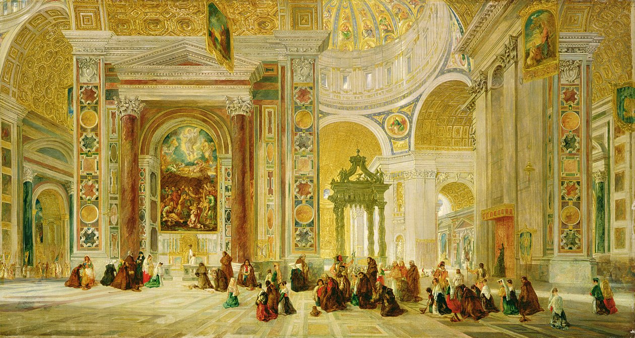 Interior da Basílica de São Pedro, Roma (óleo sobre tela) de John Scarlett Davis