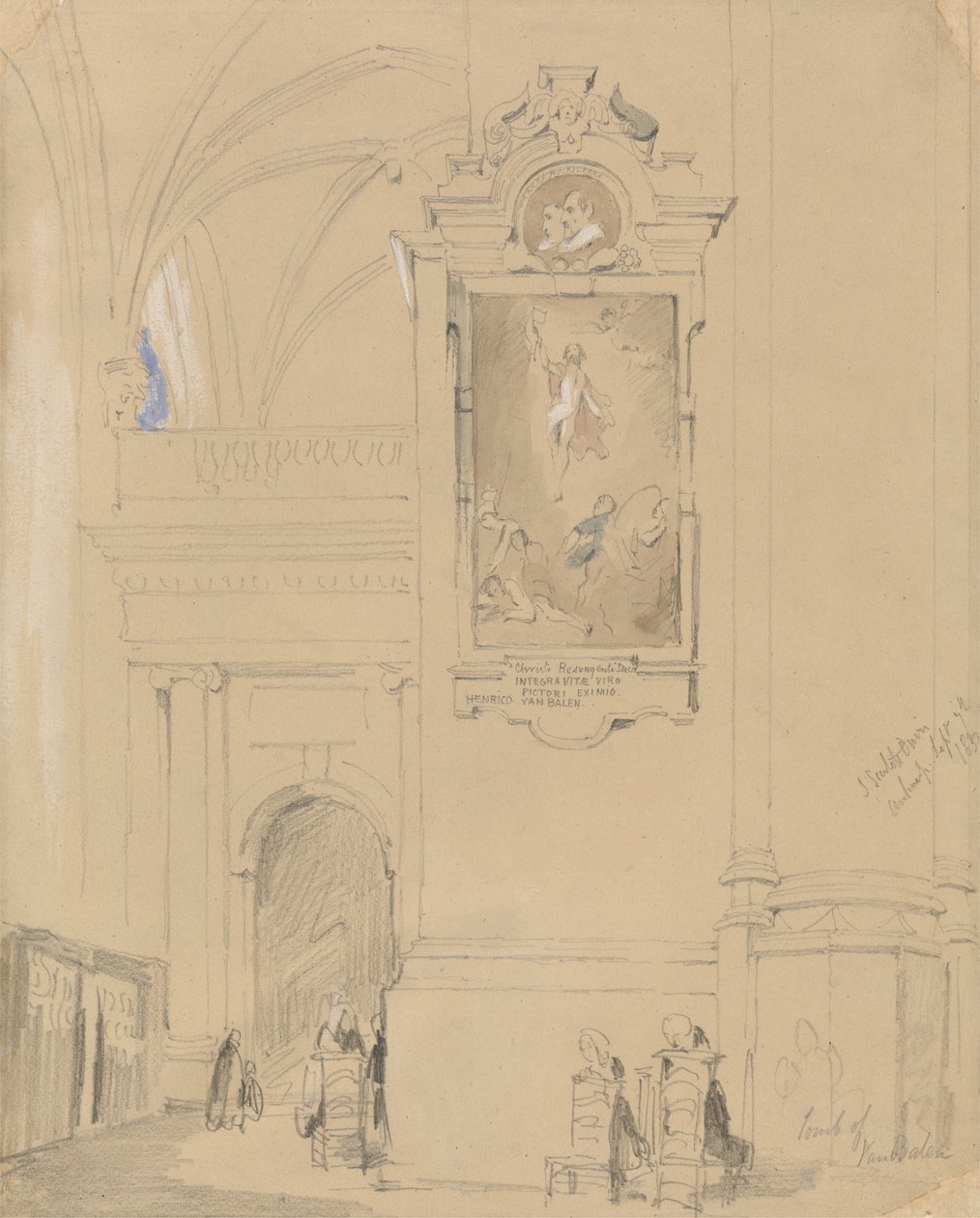 O túmulo de Hendrick van Balen (1575-1632), Antuérpia, 7 de setembro de 1832 (grafite com wc em papel laranja) de John Scarlett Davis