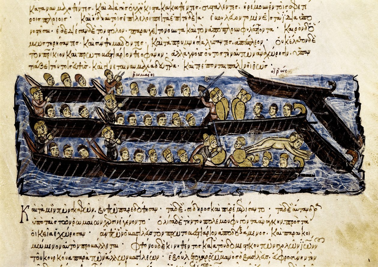 Uma frota russa, miniatura de "Synopsis historiarum", c.1126-1150 de John Scylitzes