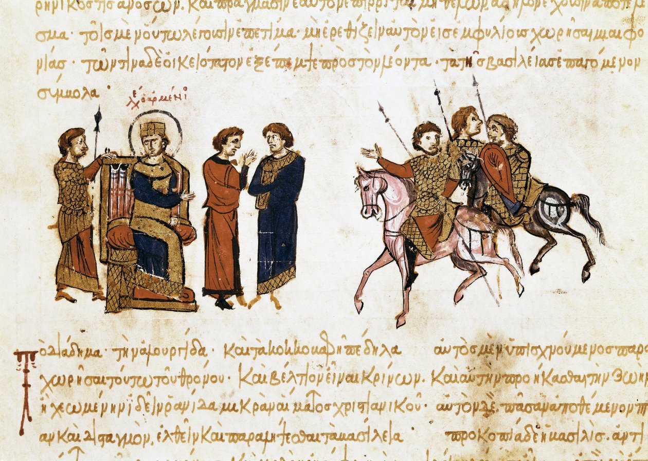 A coroação do imperador bizantino Leão V, o armênio (775-820), miniatura de "Synopsis historiarum", c.1126-1150 de John Scylitzes