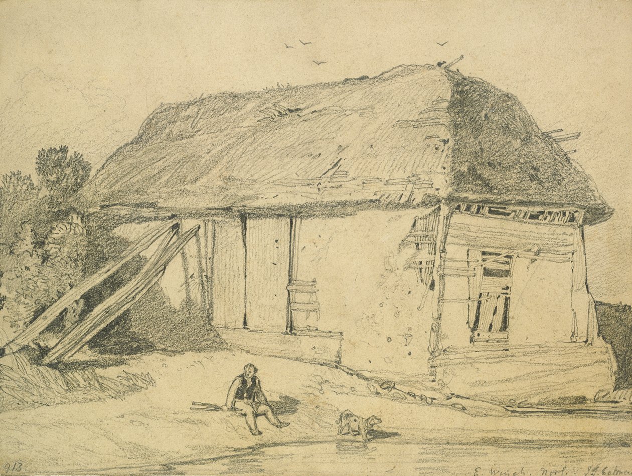 Um celeiro em East Winch, Norfolk (lápis no cartão) de John Sell Cotman