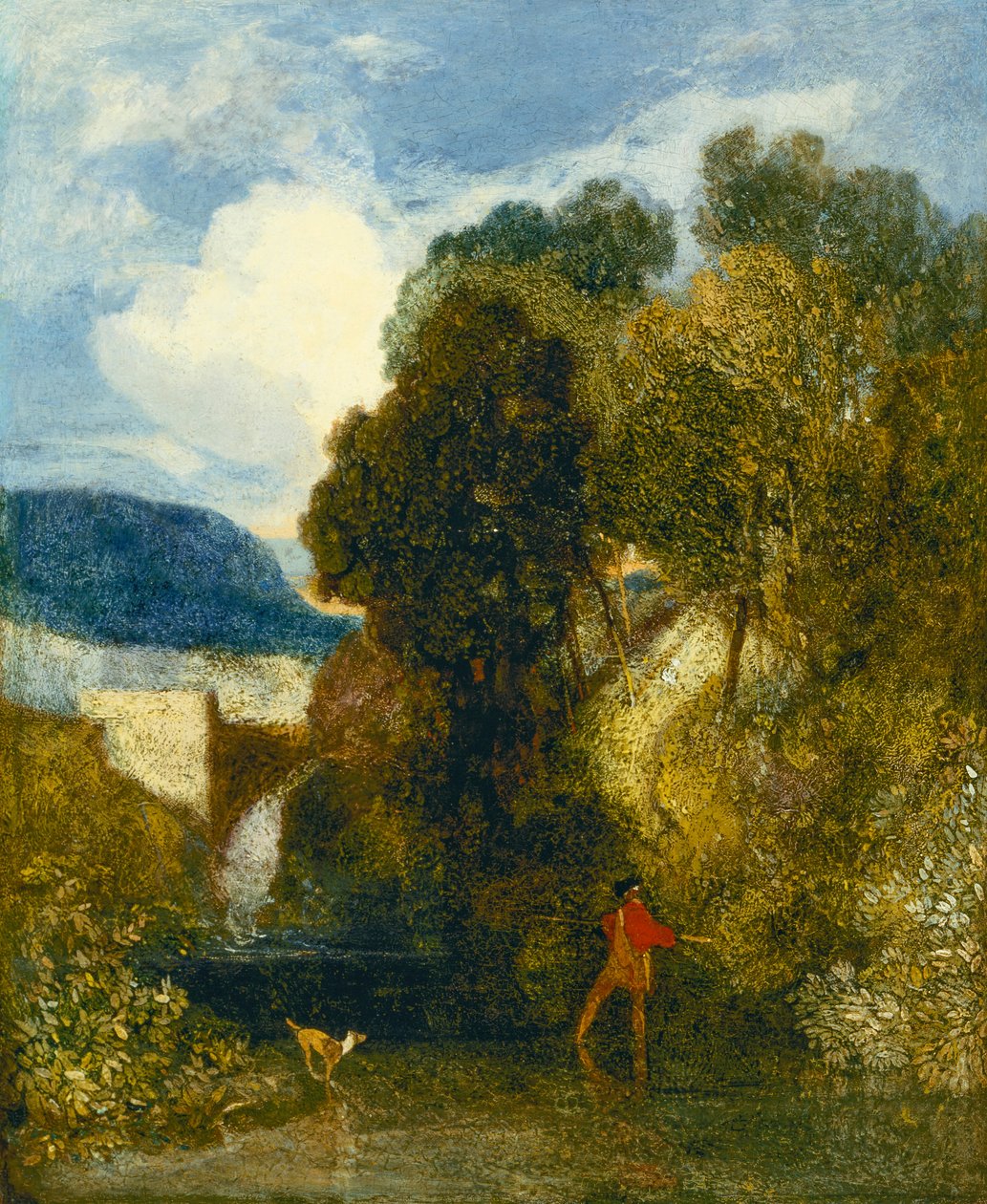 Uma paisagem fluvial com um pescador e o seu cão (óleo sobre tela) de John Sell Cotman