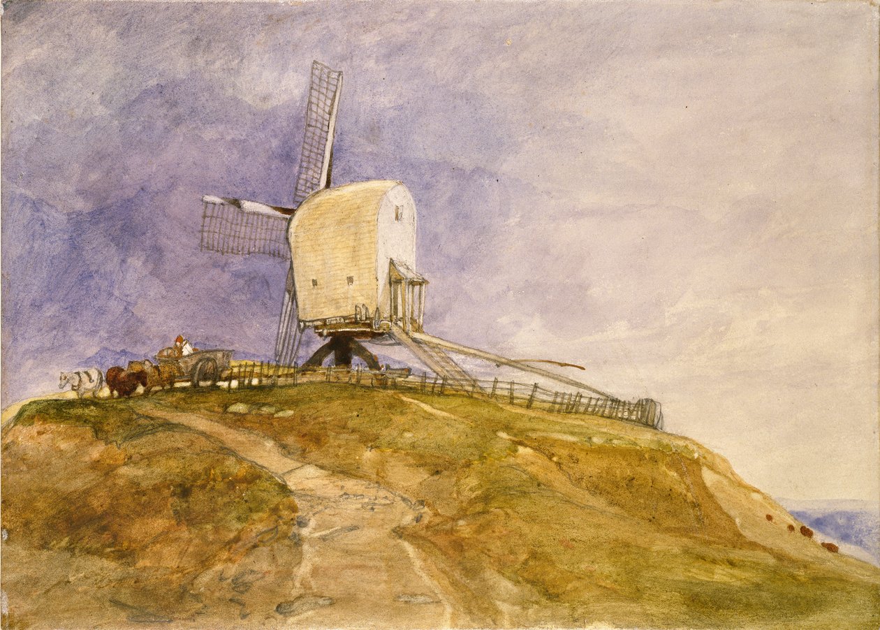 Um moinho de vento numa colina em Eye, Suffolk, no início do século XIX de John Sell Cotman